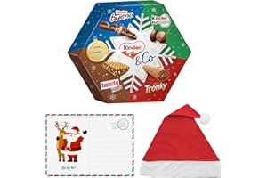 IMPERIAL COAST Pack Kinder & Co Hexágono con Chocolates + Postal Navideña + Gorro de Papá Noel, Edición especial de Navidad con Ferrero y Kinder, Ideal para regalar