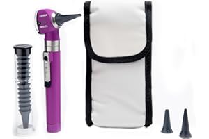 GIMA Otoskop SIGMA C ze światłem LED, przenośna torba do użytku, toskop z powiększeniem, do laryngologii, okulistyki, dzieci, dorosłych, zwierząt domowych (fioletowy) + 14 speculum, fioletowy