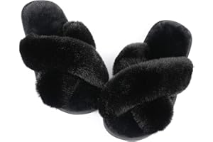 Ankis Hausschuhe Damen Plüsch mit Kreuzband Winter Warme Pantoffeln Memory-Schaum und Offene Zehenpartie Flauschige Hausschuhe Damen für Drinnen und Draußen (Weiß,Schwarz,Grau,Rosa,Kamel)