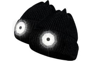 ZHSX LED Lighted Beanie Hat, USB Rechargeable Beanie Hat with Light Built in, Unisex Head Torch Hat Hands Free Headlamp Cap for Men Women for Christmas, Black