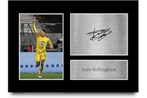 HWC Trading A4 Jude Bellingham Borussia Dortmund Geschenke Gedrucktes Signiertes Autogramm Foto für Fußball Anhänger and Fans