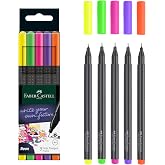Faber-Castell Grip Finepen İnce Ke&ccedil;e U&ccedil;lu Kalem Seti, 5&rsquo;li, Neon Renkler, 0.4 mm, Metal Destekli, Ergonomik &Uuml;&ccedil;gen G&ouml;vde
