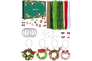 FARBENIOK Kit de bricolage de Noël avec anneaux de perles et cure-pipes, comprenant des perles, un nœud et des accessoires pour décorer un sapin, un sac d'école ou pour les fêtes d'enfants (vertes kit)