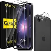 QULLOO Screen Protector for iPhone 17e/16e, 2 Pieces Tempered Glass and 2 Pieces Camera Lens Protector, 9H Hardness Ultra Res