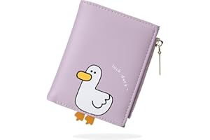 conisy Śliczne portfele dla kobiet, skórzany, składany, mały portfel z zamkiem błyskawicznym, portfel blokujący RFID, dla dziewcząt i kobiet, Kaczka fioletowa, 4.52 x 3.54 x 0.59 in, Nowoczesny