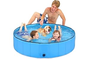 Taeku Dog Paddling Pool, Portable Foldable Dog Swimming Pool PVC Sturdy Pet Bathing Tub for Garden Patio Bathroom (Blue 160 * 30cm)