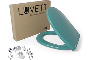 LUVETT® WC-Sitz mit Absenkautomatik C100 oval universell, Toilettendeckel mit 3 Edelstahl Montagelösungen, Klodeckel abnehmbar, Farbe:Calypso Türkis