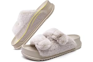 KuaiLu Zapatillas Mujer Fascitis Plantar Sandalias de plataforma Invierno Caliente Punta Abierta Pantuflas Antideslizante Goma Suela Interior Exterior EU36-43