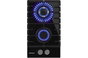 Cecotec Placa de Gas Butano y Natural 2 Fuegos Bolero Squad G 2200F Glass Black. 5250W, Cristal Negro, Parrillas Completas Hierro Fundido, WOK Triple Corona, Encendido Eléctrico, Sistema de Seguridad