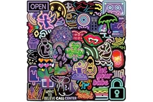 FOCRI 100 Stück Neon Aufkleber, Vinyl Wasserdicht Neonzeichen Lichtstil, Coole Aufkleber Pack für Wasserflasche, Laptop, Computer, Gepäck, Gitarre, Neon Abziehbilder für Kinder, Teenager, Erwachsene