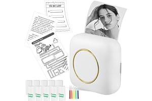 WAKERUG Mini Thermal Printer, Wireless Thermal Label Printer, Portable Photo Printer Compatible, Printable Photos, Notes, Lists(With 5 Roll Thermal Paper+5 Roll Self-Adhesive Paper+5 Colored Pens)