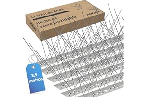 AOKKR Pinchos Antipalomas Acero Inoxidable 3,5 Metros, Pinchos para Palomas 14 Piezas, Ahuyentador de Pajaros con Bridas para Cables, Anti Pájaros Anti Gatos para Balcon Canalón Ventana Terraza