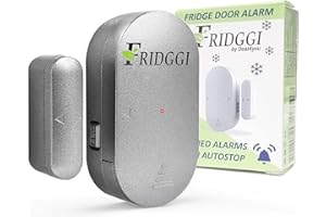 FRIDGGI - Refrigerator Door Alarm with 60 Second Delay, 2, 3, and 4 Minute Reminders, Fridge Door Chime, Low/Loud 80 to 110 dB (Grey)