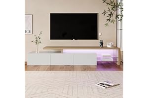 KeepGoon - Mueble para TV 200 x 39 x 42 cm (L x An x Al) - Espacio de almacenamiento práctico - 3 armarios - Aspecto brillante - Iluminación LED - Estantes de cristal integrados - Mueble de TV bajo
