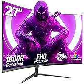 Gawfolk Curved Gaming PC Screen 27 Inch 180Hz, 1080p Gaming PC Monitor 144Hz 1800R, Gaming Computer Screen with FreeSync & Ey