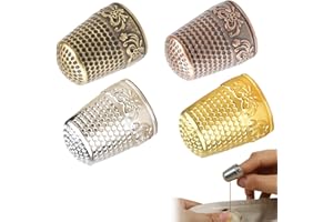 FIZZIX Adjustable Sewing Thimble Set – 4-Piece Metal & Rubber Finger Protectors for Crafting, Sewing, and Quilting