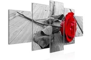 Runa Art - Cuadros Decorativos Flores Rosas 200 x 100 cm 5 Piezas XXL Decoracion de Pared Diseño Rojo Gris 204451a