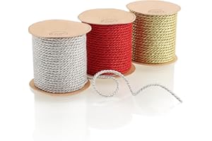 COM-FOUR® 3-czesciowy zestaw wstazek dekoracyjnych w 3 kolorach - zestaw sznurków swiatecznych kazdy 400 cm - wstazka prezentowa do rekodziela i pakowania - sznurek (3 sztuki - plastikowe - 3 kolory)