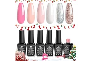 BEETLES GEL POLISH Beetles French White Gel Nail Polish Set- 6 Pcs Nude Pink White Glitter Gel Polish Set Soak Off UV LED Nail Lamp Gel Nail Kit Manicure Kit DIY Home Salon Nail Art Valentines Gifts for Women