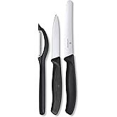 Victorinox Swiss Classic, Paring Knife Set With Peeler, Set of 3, Robust Plastic Handle, Black