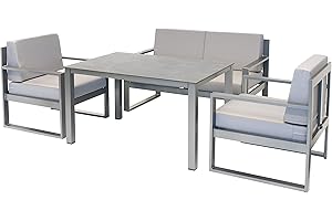 MFG FREIZEITMÖBEL AUS MECKLENBURG MFG Lounge-Set, 4-teilig | wetterfest | Stabile Alu-Gestelle, pulverbeschichtet | Hochwertige Auflagen | Lofttisch mit HPL-Platte | Gartentisch | Esstisch Outdoor