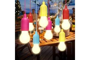 Lampop 8 Pack LED Pull Cord Light Bulb Battery Operated Bulb Light Portable Hanging Pull Cord Lamp On a Rope for Weddings Festivals Outdoor Camping Parties BBQ's Decoration(Warm White)