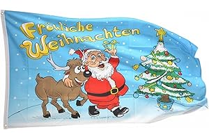 Flaggenfritze Fahne Weihnachten 90x150 cm mit 2 Metallösen, Flagge Fröhliche Weihnachten, wetterbeständig, Polyester, doppelt genäht, Weihnachtsflagge Deko
