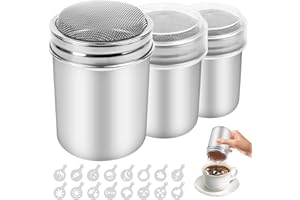 LOBVABA 3pcs Saupoudreuse à Sucre Glace, saupoudreuse cacao，Saupoudreuse Cacao, Sucrier Pour Sucre en Poudre, avec Couvercle, Adaptés à la Poudre de Matcha，pour Cacao Epice Poudre Cappuccino Sucre
