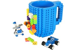 Lumsburry Build-on Bricks Tassen Becher, Kreative DIY Kaffeetasse Baustein Kaffee Tee Trinken Spaß Trinken Geschenk (Blau)