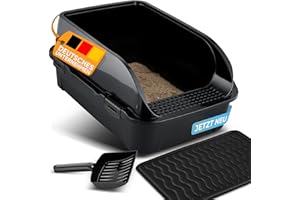 CROPLAS Katzenklo offen hoher Rand, Katzenklo ohne Deckel, Katzenklo groß, offenes Katzenklo, Katzentoilette offen mit Katzenklo Matte & Katzenklo Schaufel,Cat Litter Box,Katzen klo, Katzenklo schwarz