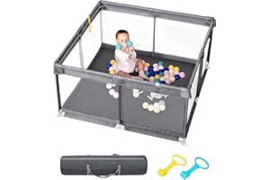 derimkcoa Parc Bebe Parc Avec Tapis,Intérieur et Extérieur Parc Enfant, Parc Bébé,Parc De Jeux Bébé avec Filet Respirant Sur Quatre Côtés et Ventouses(130x130x66cm,Gris)