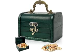 xuefenfei Kleine Holz Schatztruhe Box, Mini Vintage Holztruhe Aufbewahrung, 12x8x8cm Schatztruhe Kindergeburtstag, Schatztruhe Klein für Persönlichen, Schmuck, Münzen, Deko (Grün)