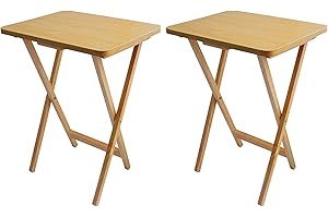 Bravich 2X Folding Coffee/Snack Tray Table. Natural Wood Lightweight Foldable Side Table, Indoor & Outdoor Use. For Living Room, Garden, Camping, Picnic, Bedside & More. 65 x 49 x 39 CM