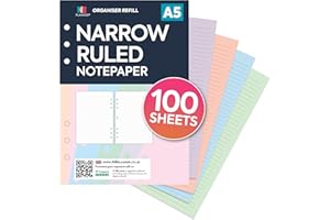 NBplanner A5 Narrow ruled assorted notepaper 6-ring organiser refill insert | Value pack | Filofax A5 COMPATIBLE