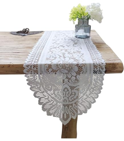 COMFEELING Embroidered Lace Tablecloth - 19.7x43.3 Inch Oval Coffee Table Cover For Living Room