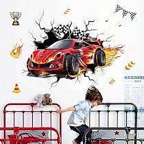 Kibi 3D Adesivo da Parete Cars di Arte Auto del Fumetto PVC Parete Rotto Adesivi Muro Cars Camera dei Bambini Soggiorno Camera da Letto Decorazione Casa Stickers Murali Cars Rimovibili