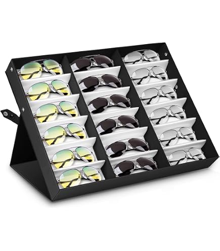 Organizer Per Occhiali Da Vista E Da Sole Con Coperchio Trasparente - 24 Scomparti In Pelle PU Beige, Ideale Per Casa O Negozio