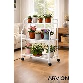 ArvionHome 3 Katlı Metal Tekerlekli &Ccedil;ok Ama&ccedil;lı Raf &ndash; &Ccedil;i&ccedil;eklik, Mutfak Rafı, Banyo Organizeri, Dekoratif Metal Stand, Beyaz(BE