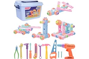 Veluoess 79 Pieza Juego de Herramientas de Construcción, Caja de Herramientas de Juguete para Niños Ensamblar Juego de Juguetes de Construcción Juego de Simulación de Bricolaje Regalo para Niños