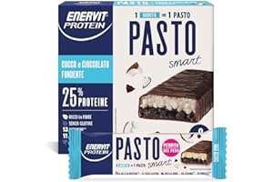 Enervit Protein Pasto Smart Cocco Ciok, Barretta Proteica Sostitutiva del Pasto, Gusto Cocco e Cioccolato Fondente, Per il Controllo del Peso, 1 Barretta=1 Pasto, Senza Glutine, 6 Barrette da 55g