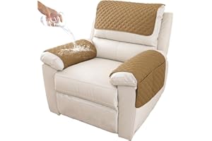 GYHH Sofa Armrest Cover, Headrest Cover for Recliner Chair Arm Cover,Armchair Slipcover Nonslip Quilted Furniture Protector for Pets Leather Sofa Couch (Camel,1 Seat Recliner | 3 pc)