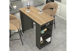 DORPEK Premier Bar Table Anthracite - Sapphire, Counter Height Table with 4 Tier Open Storage Shelves, Rectanguler Bar Stand, Kitchen Bar Table, Living Room, Dining Table