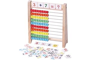 FLZOAVEUS Educational Abacus for Kids Math - 10 Row Wooden Counting Frame with Number 1-100 Cards - Teach Counting, Addition and Subtraction, Preschool Learning Math Toys for Boys Girls Gift 3 4 5 Year Old