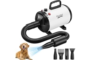 TBC PET Dog Hair Dryer - 2800W Pet Grooming Hair Dryers with 4 Different Nozzles - Stepless Speed Dog Blaster Dryer, High Velocity Dogs Dryer Pet Blower Dryer, Low Noise Hair Dryer for Dogs Cats(White)