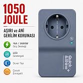 1050 Joule 16A Akım Korumalı Tekli Priz Quick&Shine - LED G&ouml;stergeli, Duvar Tipi, Aşırı ve Ani Gerilim Koruyucu, Buzdolabı, &Ccedil;