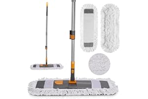 OZD Grand Balai Serpillère, Balai Serpilliere Plat en Microfibre Rotatif à 360°, Mop Serpillere pour Nettoyage de Sol Sec & Humide avec Manche Long 124CM pour Bois, Marbre - 2 Tampons Réutilisables
