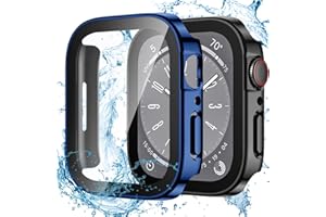 Dirrelo 2 sztuki etui ochronne do zegarka Apple Watch Series 9/8/7, 45 mm, ze szkłem pancernym, ochrona wyświetlacza, wodoszczelne, twarde poliwęglanowe, płaskie krawędzie, bardzo czuła folia ochronna