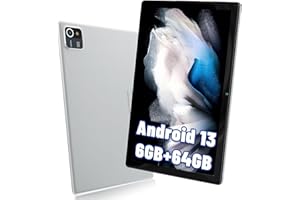 Whitedeer 10 Pollici Tablet Android 13, 6(2+4) GB RAM+64GB ROM Tablet con 5MP+8MP Doppia Fotocamera, Quad-core Processore, 1280 * 800 IPS Display, 5000mAh, Wifi, Bluetooth, Type-C (Silver)