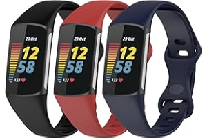 Gheper Lot de 3 bracelets Slim Fit compatibles avec Fitbit Charge 6/Charge 5 Smartwatch Bracelet en silicone souple de remplacement Sport Bracelet pour femme homme