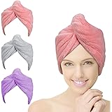 ACWOO Asciugamani da Doccia con Bottoni a Turbante, 3 Pcs in Microfibra, Cappuccio per Capelli Secchi Super Assorbente, Asciu